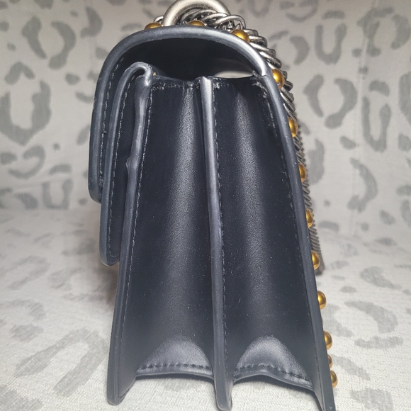 Floral Gold Studded Faux Leather Chain Strap Black - Picture 9 of 14